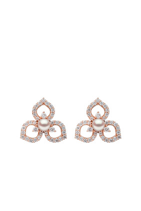 Petal Earrings, 18k Rose Gold, Diamond & Pearl